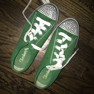 Rhinestone toe green converse style skechers